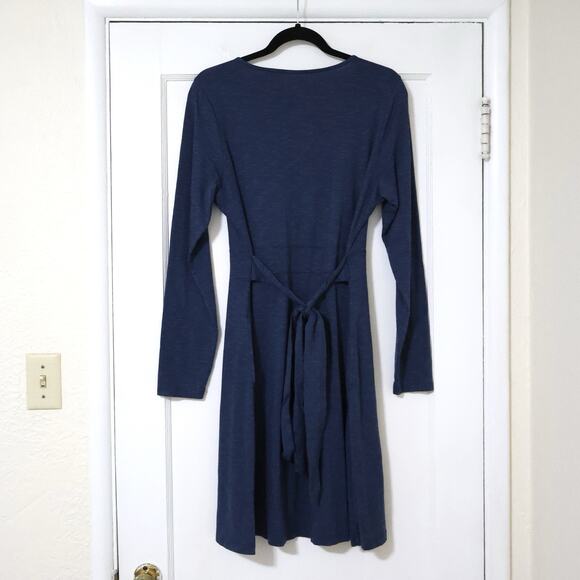 Toad and Co Blue Cue Wrap Long Sleeve Dress L Gorpcore Organic Cotton Eco - Picture 7 of 8